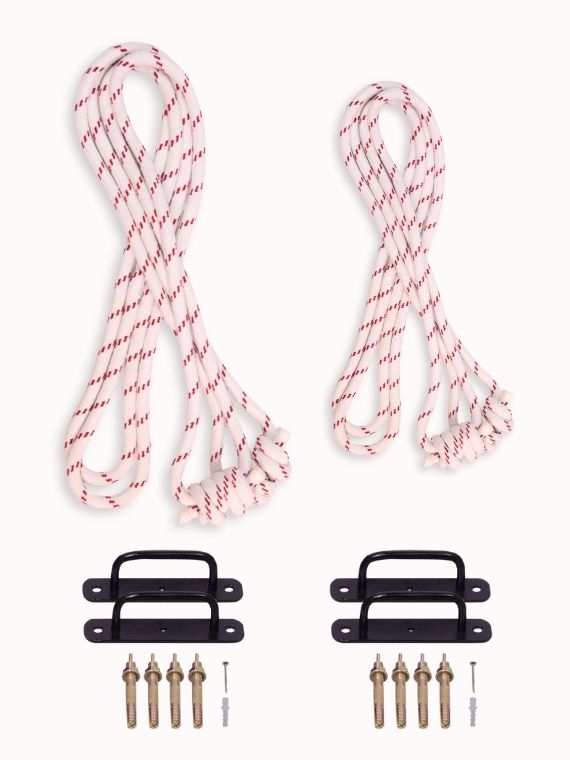 Yoga Wall Ropes 2pairs (Long & Small) & 2pairs Wall Hooks Set